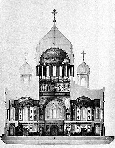 Разрез по линии А - В (вариант).  Архитектор К. Тон. Фототипия Шерер, Набгольц, Москва